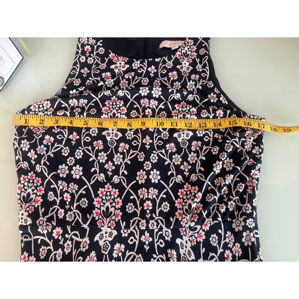 LOFT Floral Sleeveless Fit & Flare Midi Dress Navy White Pink Women's M - Picture 6 of 8